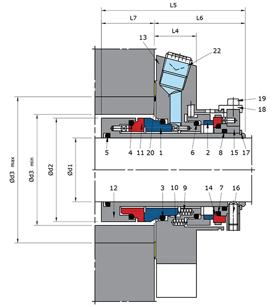 ANSI Standard Dual Cartridge Seal Technical Drawing