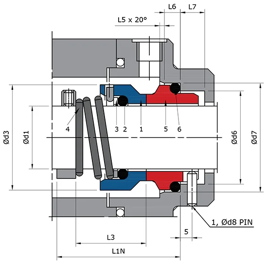 Conical Spring Mechanical Seal Technical Drawing