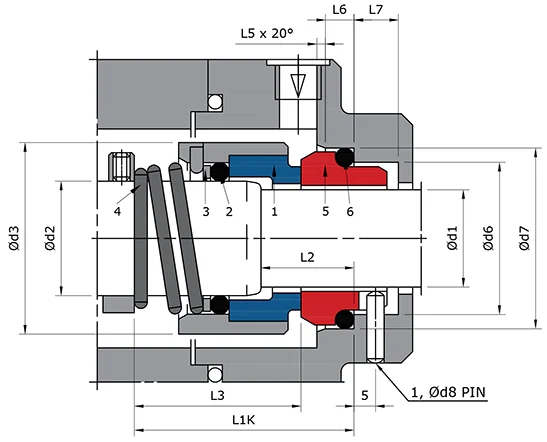 Conical Spring Mechanical Seal Technical Drawing