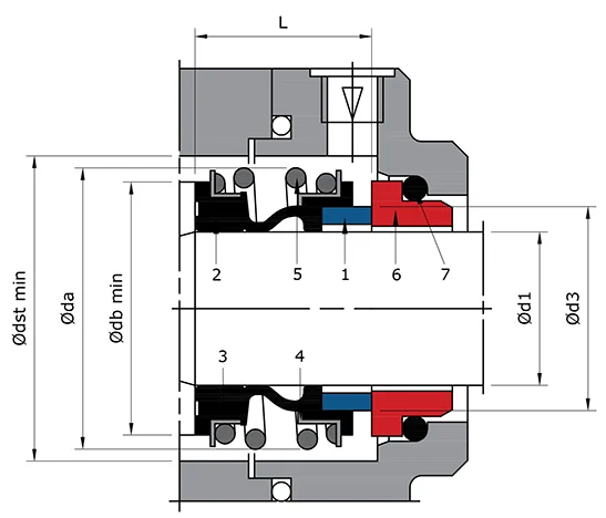 Elastomer Bellows Mechanical Seal Technical Drawing