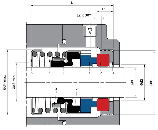 Elastomer Bellows Mechanical Seal Technical Drawing