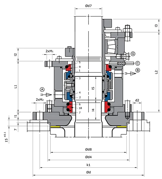 Glass Lined Reactor Double Mechanical Seal Technical Drawing