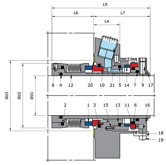Metal Bellows Dual Cartridge Seal Technical Drawing