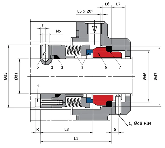 Metal Bellows Mechanical Seal Technical Drawing