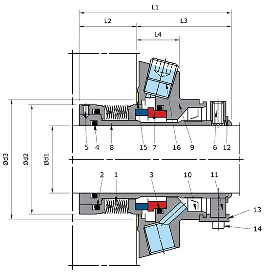 Metal Bellows Single Cartridge Seal Technical Drawing