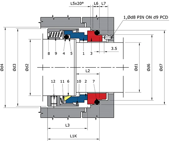 Multi Spring Balanced Seal Technical Drawing