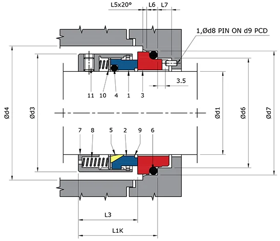 Multi Spring Unbalanced Seal Technical Drawing