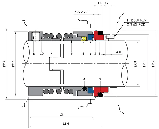 Single Spring Mechanical Seal Technical Drawing