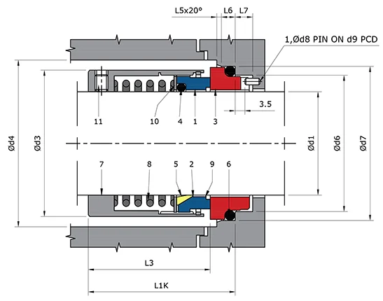 Single Spring Unbalanced Seal Technical Drawing