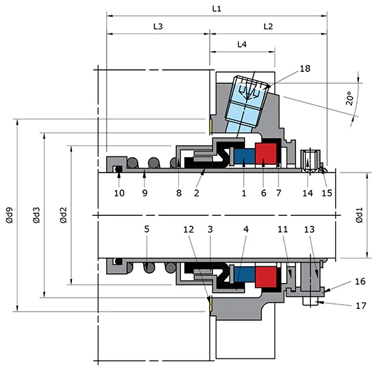 Standard Cartridge Elastomer Bellows Seal Technical Drawing