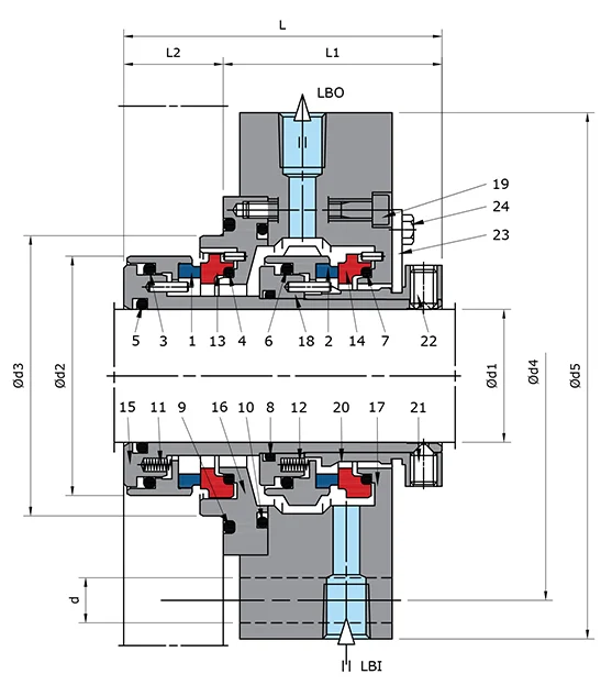 Standard Dual Cartridge Seal Technical Drawing