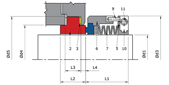 Teflon Bellow Mechanical Seal Technical Drawing