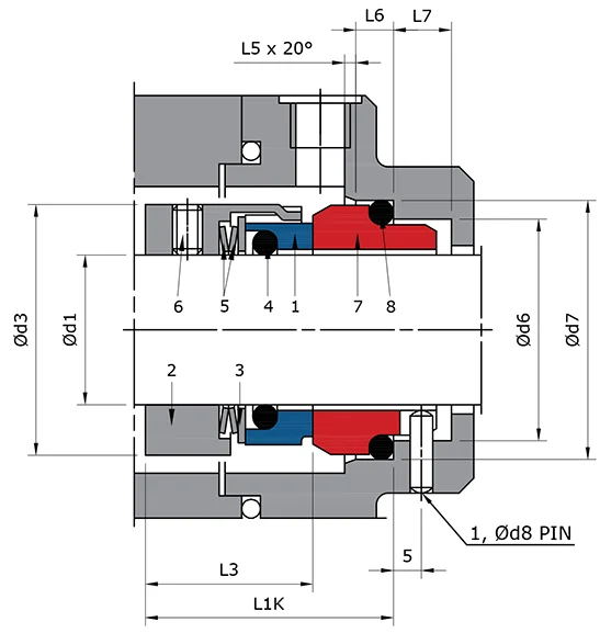 Wave Spring Mechanical Seal Technical Drawing